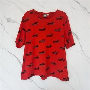 Puma Shirt Adult XXL Red All Over Logo Print Short Sleeve Active Mens